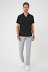 G 1589 Slim Fit Apaş Yaka Kısa Kol Esnek Casuel Siyah Gömlek 