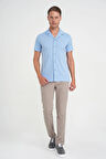 Slim Fit Apaş Yaka Modal Karışımlı Kısa Kol Mavi Gömlek G 1590