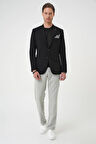 Slim Fit Mono Yaka Fleto Cepli Çift Yırtmaçlı Casual Siyah Ceket C 710