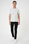 Ts 905 Comfort Fit Bisiklet Yaka Batik Görünmlü Kısa Kol Casual Ekru Tişört