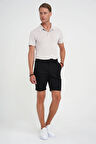 Comfort Fit Bağcıklı ve Lastikli Bel Esnek Pamuk Casuel Siyah Şort Bermuda 036 