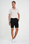 Comfort Fit Bağcıklı ve Lastikli Bel Esnek Pamuk Casuel Siyah Şort Bermuda 036 