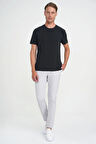 Comfort Fit Bisiklet Yaka Fitilli Kısa Kol Siyah Tişört Ts 909