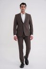 Slim Fit Çift Yırtmaç Gofre Kumaş Esnek Kahverengi Spor Takım Elbise TK 940