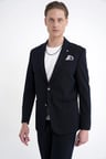 Comfort Fit Çift Yırtmaç Torba Cep Metal Düğmeli Lacivert Blazer Ceket C 734