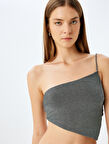 Koton X İnji - Crop Simli Tek Omuz Asimetrik Kesim Slim Fit Bluz