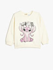 Stitch Sweatshirt Lisanslı Uzun Kollu Bisiklet Yaka Pullu Payetli 