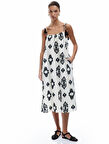 Pamuklu Etnik Desenli Uzun İnce Askılı Elbise