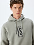 Slogan İşlemeli Pamuk Karışımlı Şardonlu Kapşonlu Sweatshirt
