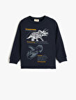 Sweatshirt Dinozor Baskılı Bisiklet Yaka Uzun Kollu 