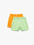 Pamuklu Basic Çok Renkli Beli Lastikli 2'li Şort Seti