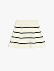 Viskon Karışımlı Beli Lastikli Çizgili Triko Etek 
