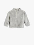 Dik Yaka Uzun Kollu Fermuarlı Basic Peluş Sweatshirt