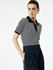 Kısa Kollu Çizgili Düğmeli Triko Polo Yaka Kazak