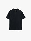 Viskon Regular Fit Polo Yaka Yarım Fermuarlı Kısa Kollu Triko Tişört