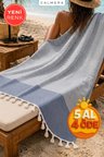 Calmera | Çizgili Peştemal | Pamuk - Doğal Saçaklı | Plaj, Deniz, Havuz, Spa, Sauna, Spor, Seyahat Havlu - Lacivert