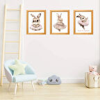 Pembe Tavşan 3'lü Tablo Seti Çerçeve Görünümlü PVC 1mm 20x25 cm