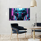 SİBER PUNK DÜNYASINDA HEYBETLİ DURAN FİL NEON IŞIKLAR ALTINDA 04 ÇERÇEVESİZ 50X30 CM PVC TABLO