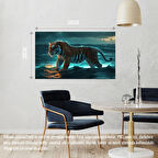 KAPLAN FIRTINALI BİR OKYANUSTA 01  ÇERÇEVESİZ 50X30 CM PVC TABLO