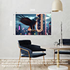 KARTAL SİBERPUNK DÜNYASINDA GÖRKEMLİ BİR ŞEKİLDE 01 ÇERÇEVESİZ 50X30 CM PVC TABLO