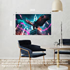 KARTAL FÜTÜRİSTİK BİR ŞEHİRDE NEON PARILTI STİLİ 06 ÇERÇEVESİZ 50X30 CM PVC TABLO