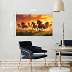 YABANİ ATLAR GÜN BATIMINDA ÇAYIRDA KOŞUYOR 03 ÇERÇEVESİZ 50X30 CM PVC TABLO