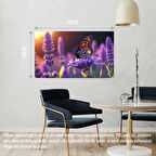 KELEBEK PARLAYAN GÜNEŞ IŞIĞI ALTINDA LAVANTA ÇİÇEĞİNİN ÜZERİNDE DİNLENİYOR 01 ÇERÇEVESİZ 50X30 CM PVC TABLO