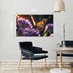 KELEBEK PARLAYAN GÜNEŞ IŞIĞI ALTINDA LAVANTA ÇİÇEĞİNİN ÜZERİNDE DİNLENİYOR 02 ÇERÇEVESİZ 50X30 CM PVC TABLO