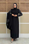 Taş Detaylı Yelekli Elbise Takım 3929 Siyah