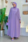 Kol Manşetleri Büzgülü Elbise 6004 Lila
