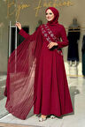 Pelerin Detaylı Elbise 3940 Bordo