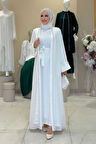 İnci Detaylı Abaya Elbise Takım 8493 Ekru