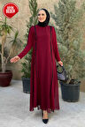 Büyük Beden Düğme Detaylı Elbise 3919-1 Bordo
