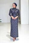 Desenli Büzgü Detaylı Elbise 3956 Lacivert