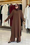 Düğmeli Cepli Tunik ve Pantolon İkili Takım 8682 Kahverengi