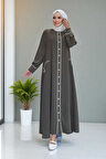 Boydan Düğmeli Ferace Elbise 3975 Haki