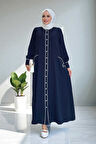 Boydan Düğmeli Ferace Elbise 3975 Lacivert