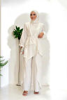 Asimetrik Kesim Tunik Pantolon İkili Takım 8694 Ekru