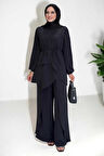 Asimetrik Kesim Tunik Pantolon İkili Takım 8694 Siyah