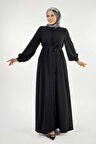 Birit Detaylı Düğmeli Ferace 6043 Siyah
