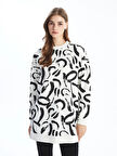 LCW Modest Ekru Bisiklet Yaka Desenli Kadın Sweatshirt Tunik