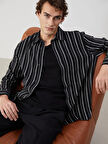 XSIDE SİYAH Regular Fit Uzun Kollu Çizgili Erkek Gömlek