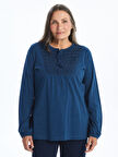 LCW Grace Petrol Bağlamalı Yaka Nakışlı Kadın Bluz