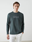 LCWAIKIKI Classic Yeşil Bisiklet Yaka Uzun Kollu Baskılı Erkek Sweatshirt