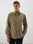 LCW Vision Yeşil Regular Fit Uzun Kollu Keten Karışımlı Erkek Gömlek