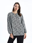 LCW Grace Siyah Bağlamalı Yaka Desenli Kadın Bluz