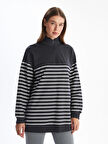 LCW Modest GRİ Dik Yaka Çizgili Kadın Sweatshirt Tunik