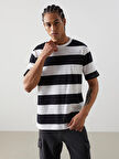 XSIDE SİYAH Bisiklet Yaka Kısa Kollu Çizgili Penye Erkek Tişört