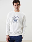LCWAIKIKI Classic Ekru Bisiklet Yaka Baskılı Erkek Kalın Sweatshirt