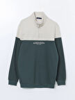 LCWAIKIKI Classic Yeşil Dik Yaka Uzun Kollu Renk Bloklu Erkek Sweatshirt